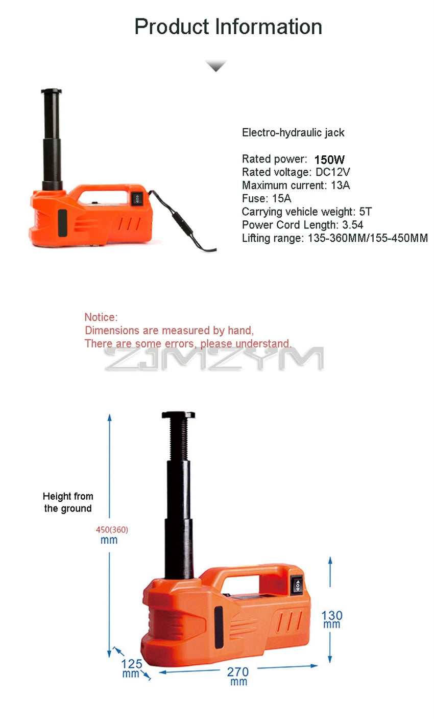 12V 3Ton 5Ton 150W Rated Power 13A Max.Current Car Electric Tire Lifting Car Jacks Hydraulic Air Infatable Car Floor Jack