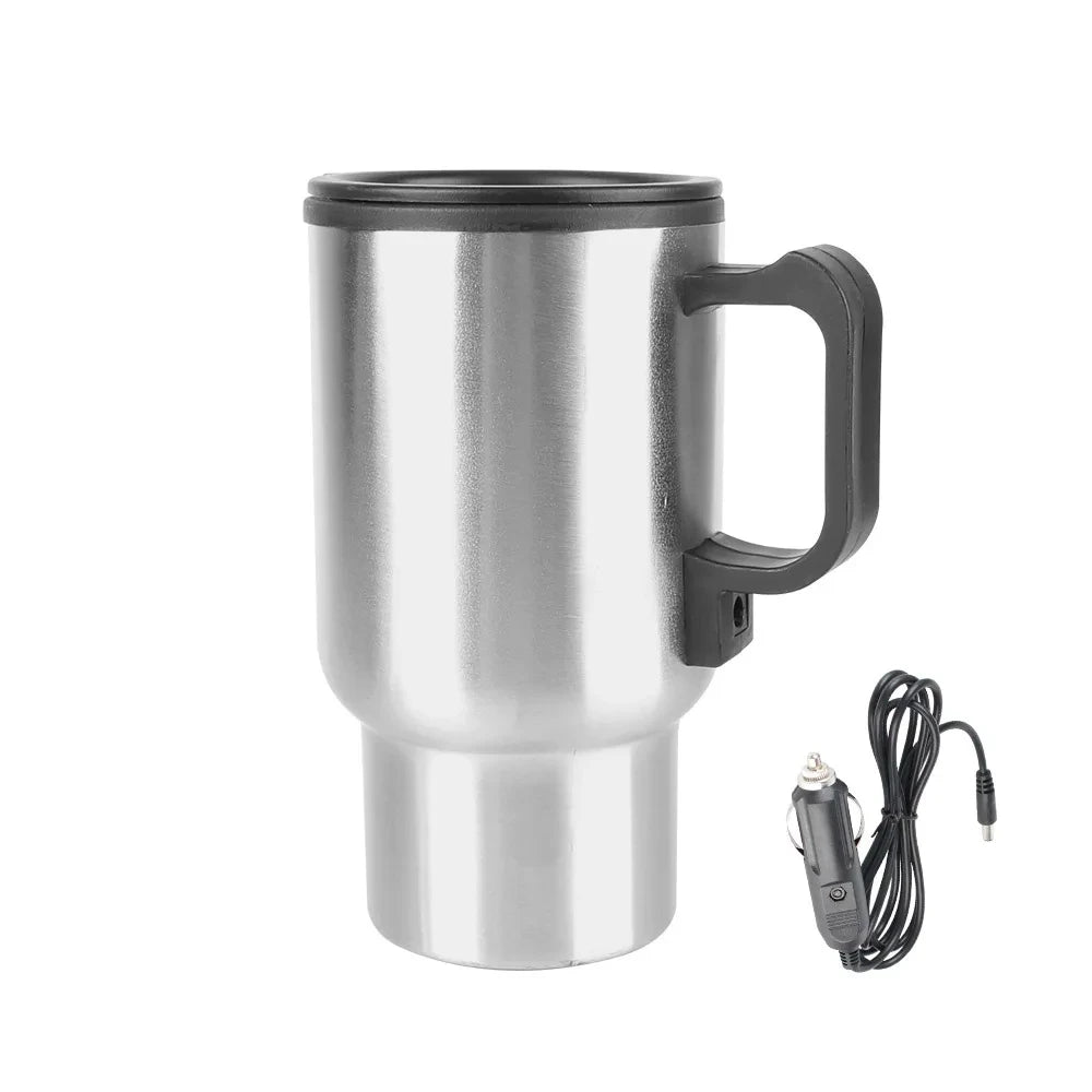 12V 450ml Electric Heating Car Kettle Water Coffee Milk Thermal Mug Camping Travel Kettle Stainless Steel Vehicle Heating Cup