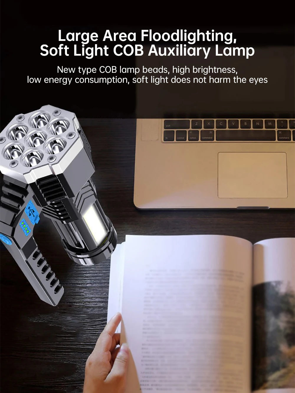 High Power LED Flashlight Powerful USB Rechargeable Torch Handheld Portable Outdoor Lamp Built-in Battery COB 7 LED Flashlights