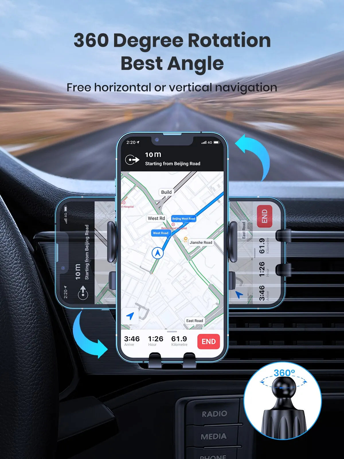 Gravity Car Phone Holder Air Vent Hook Phone Mount 360 Degree Rotation Smart Phone Holder for Car One-Hand Placement for iPhone