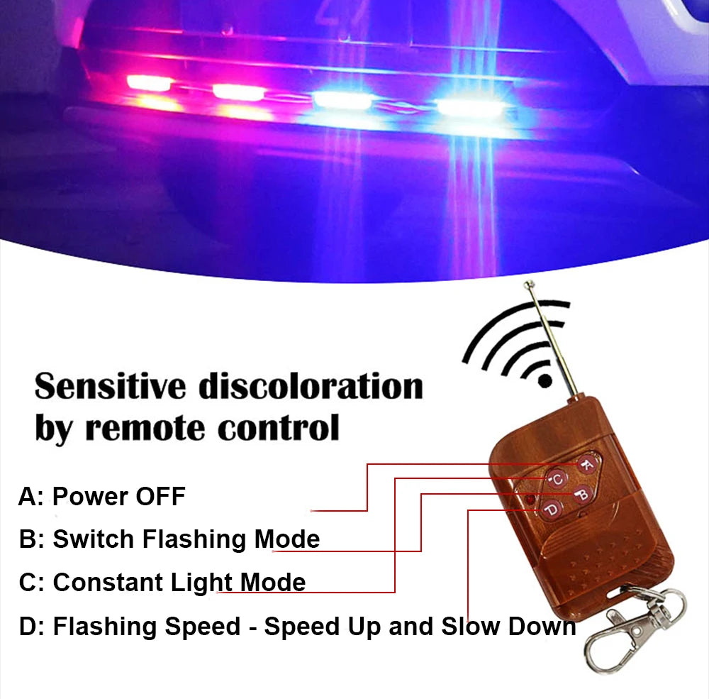 Grill Car LED Light Strobe Red Blue Emergency  Remote Wireless Control Flash Signal Fireman Beacon Warning Lamp