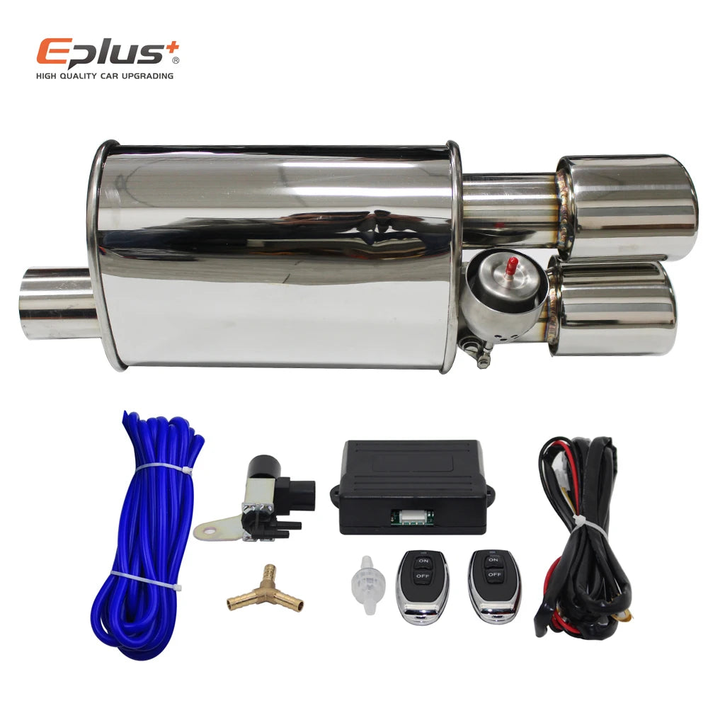 EPLUS 1 to 2pcs Car Exhaust System Vacuum Valve Control Exhaust Pipe Kit Variable Silencer Stainless Universal 51 63 76 MM