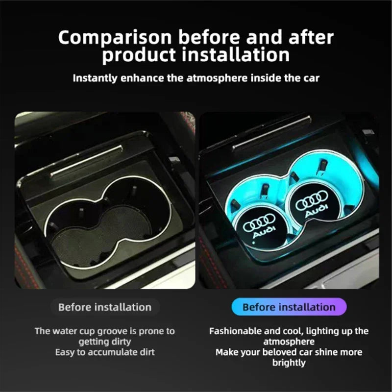 2Pcs Audi 7-Colorful USB Led Atmosphere Light Cup Luminous Coaster Holder For A1 A3 A4 A5 A7 Q2 Q3 Q5 Q7 Q8 Auto Accessories