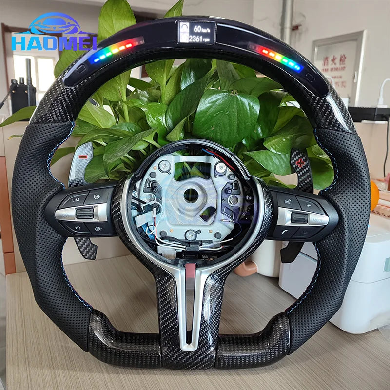 LED Carbon Fiber Steering Wheel Is Suitable For BMW F10 F20 F30 3 Series 5 Series Models Comes With Buttons And Shift Paddles