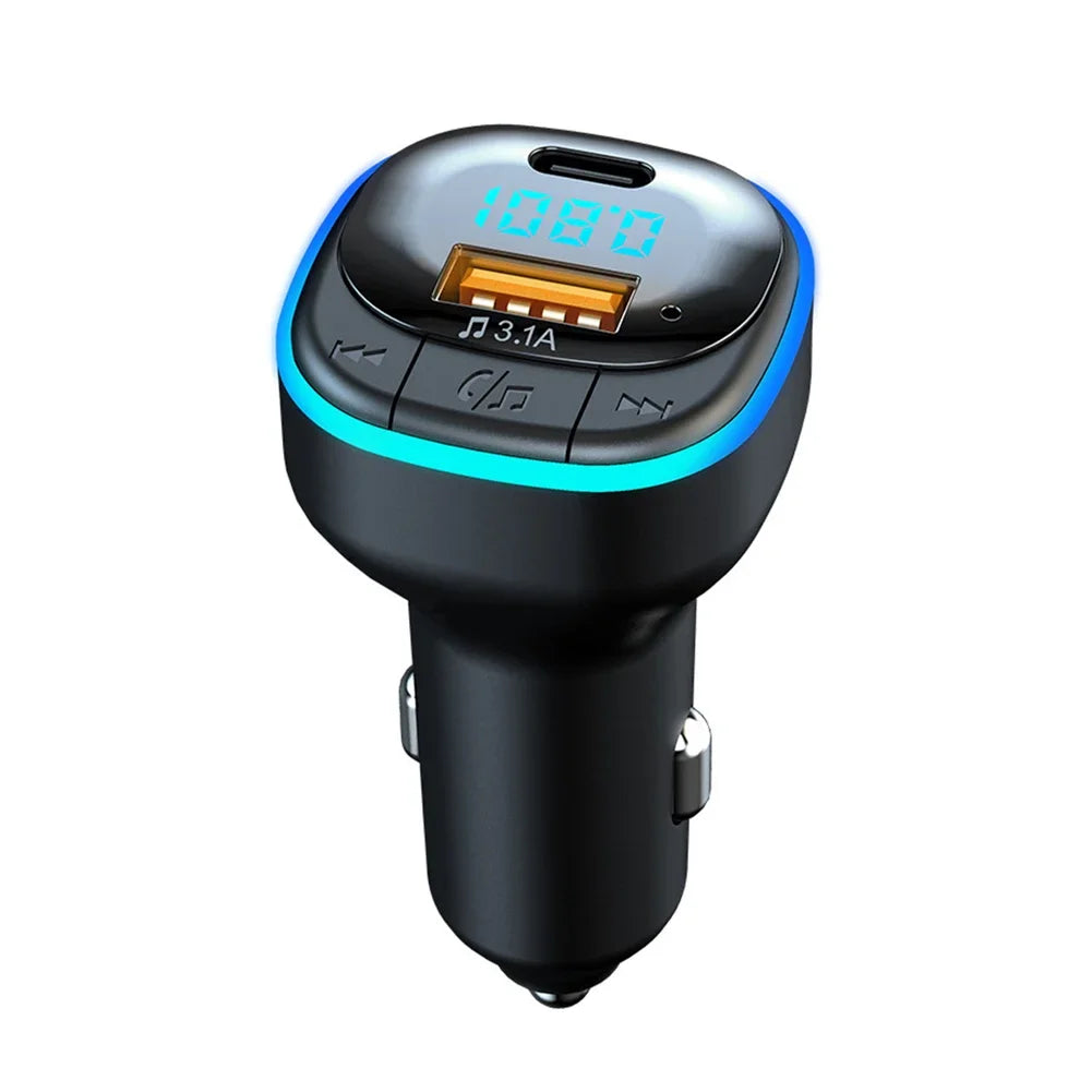 Bluetooth 5.0 Car Charger Fast Charging USB Type C Car Phone Charger FM Transmitter Handsfree Cigarette Lighter MP3 Music Player