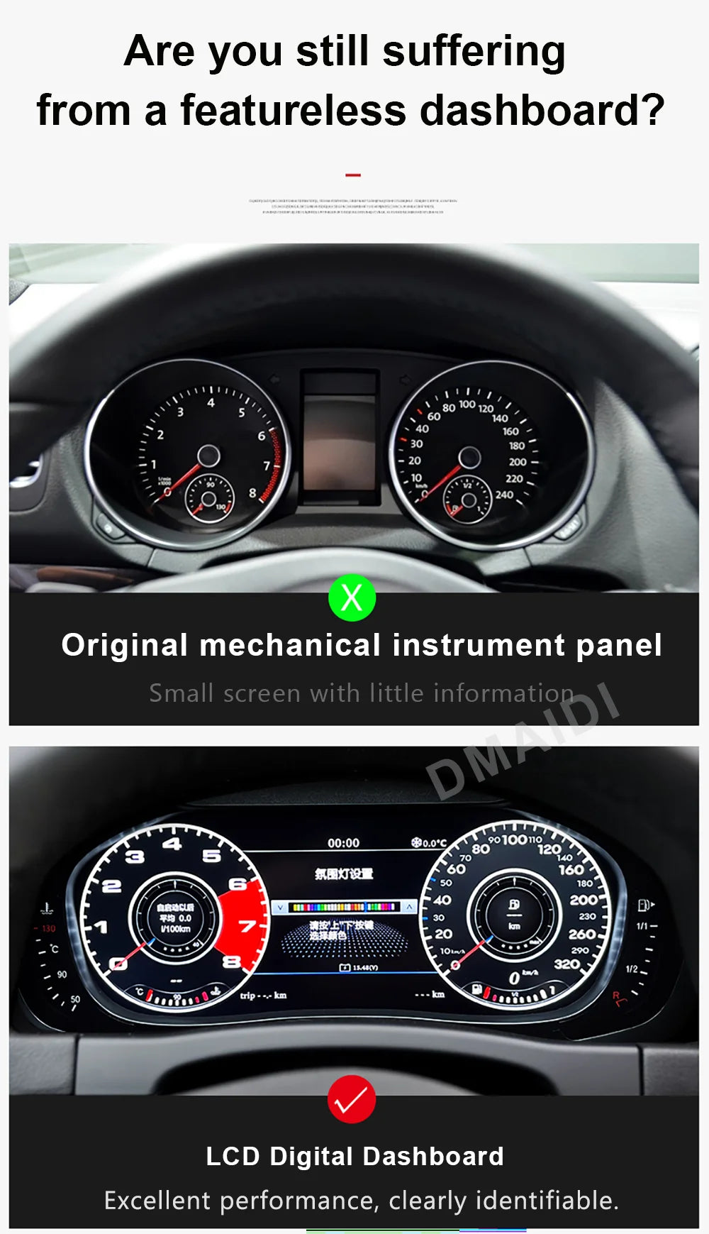 Digital Dashboard For VW Golf 6 6R 6GTI Virtual Instrument Panel Cluster CockPit Gauge LCD Speedometer