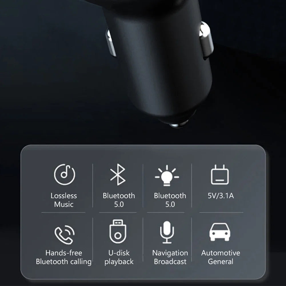 Bluetooth 5.0 Car Charger Fast Charging USB Type C Car Phone Charger FM Transmitter Handsfree Cigarette Lighter MP3 Music Player