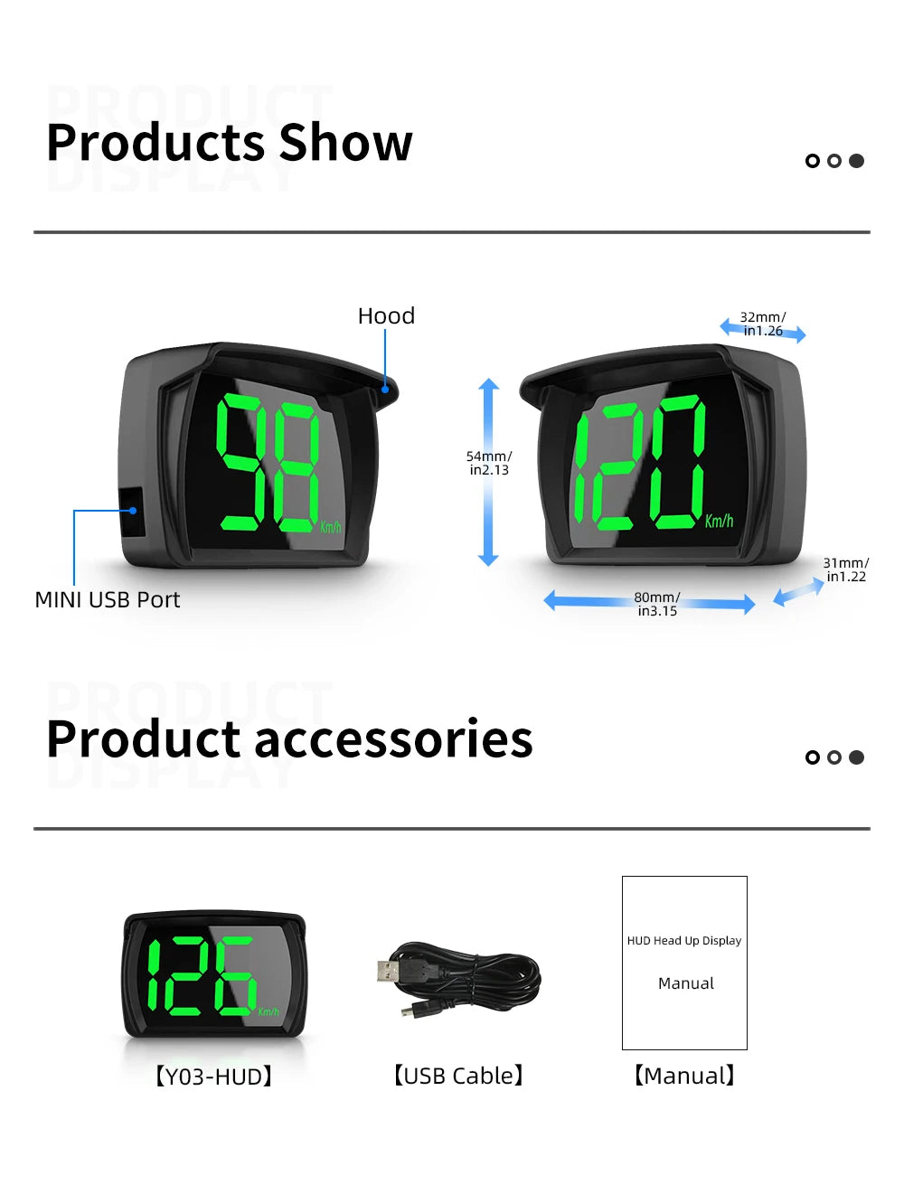 Y03 Car GPS HUD Head Up Display Universal Digital Speedometer Projector Km/h Big Font Speed Meter Displayer Auto Electronic Part