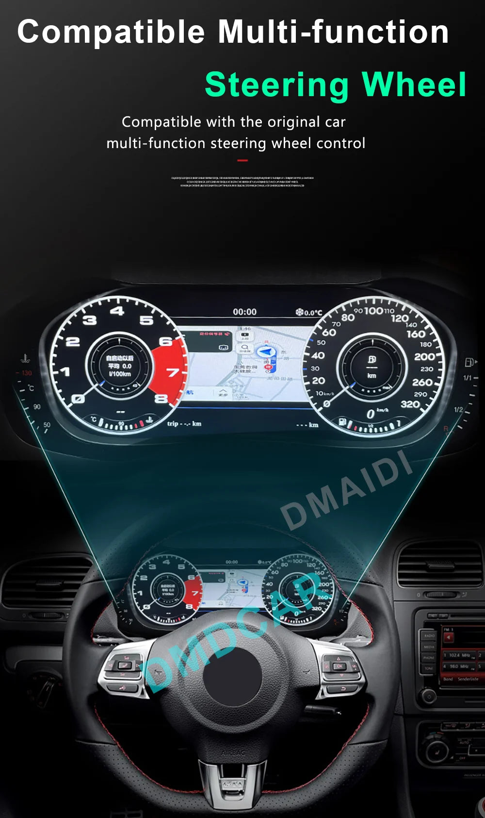 Digital Dashboard For VW Golf 6 6R 6GTI Virtual Instrument Panel Cluster CockPit Gauge LCD Speedometer