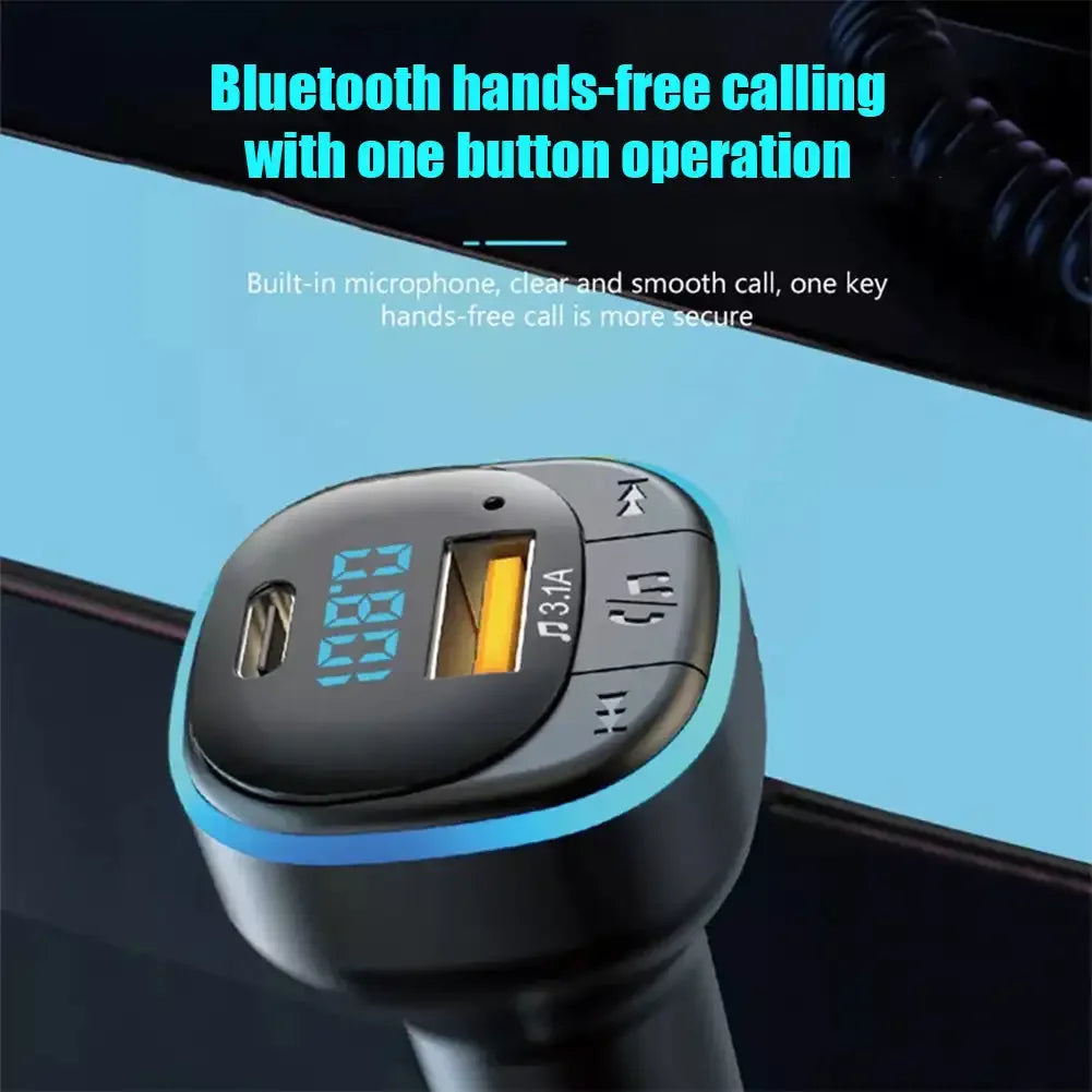 Bluetooth 5.0 Car Charger Fast Charging USB Type C Car Phone Charger FM Transmitter Handsfree Cigarette Lighter MP3 Music Player