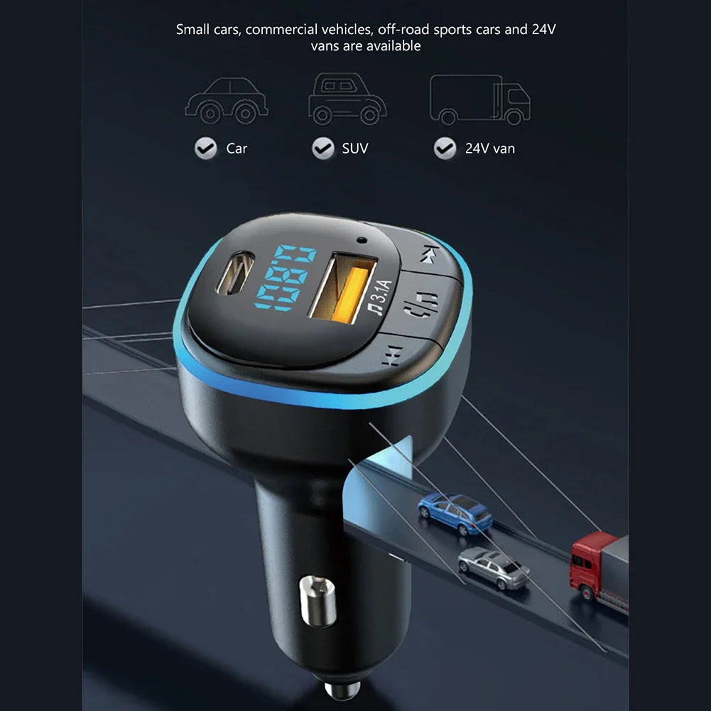 Bluetooth 5.0 Car Charger Fast Charging USB Type C Car Phone Charger FM Transmitter Handsfree Cigarette Lighter MP3 Music Player