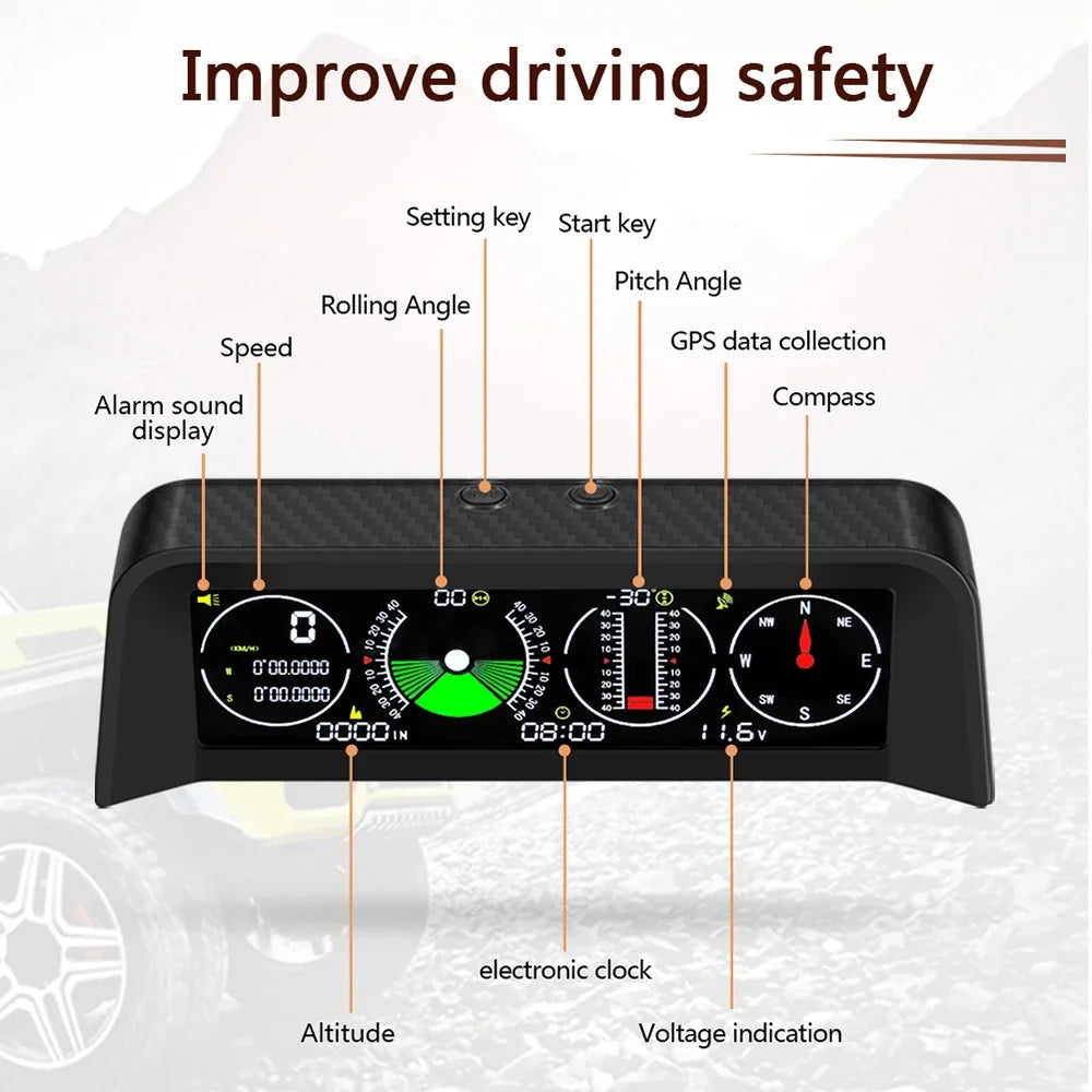 2023 New X91 TPMS Smart Slope Meter 4 in 1 GPS TPMS Tire Monitor Inclinometer Gague Tire temperature Overspeed reminder