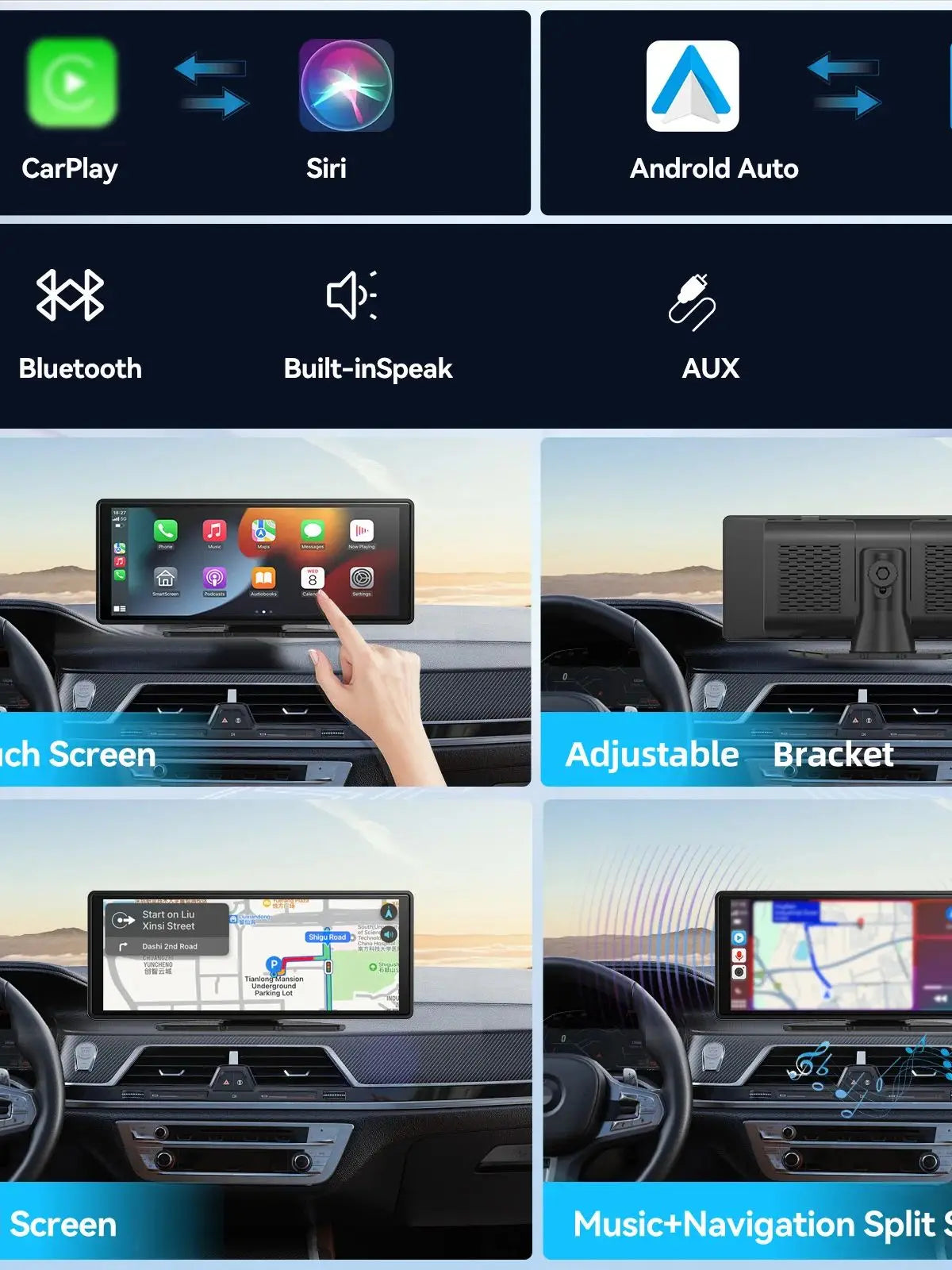 Universal Portable Carplay for Car Screen, Wireless Carplay Screen Wireless Car Stereo with Carplay Android Auto, Car Touchscree