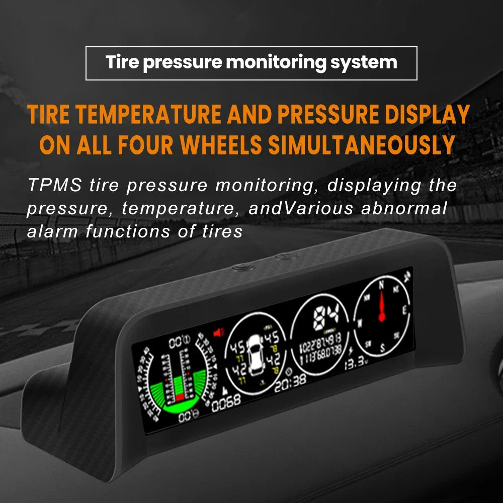 2023 New X91 TPMS Smart Slope Meter 4 in 1 GPS TPMS Tire Monitor Inclinometer Gague Tire temperature Overspeed reminder