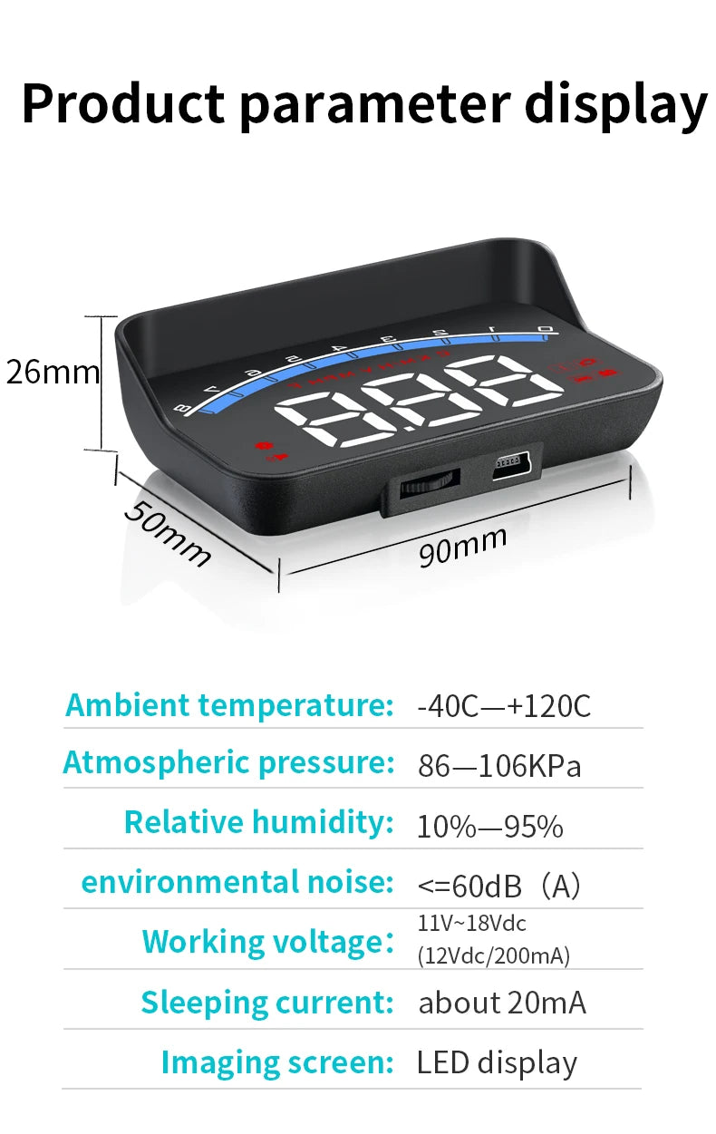 New M6S HUD Car Head Up Display OBD2 Speedometer Clock Water Temperature Volt KM/h MPH  Auto Electronics Windshield Projector