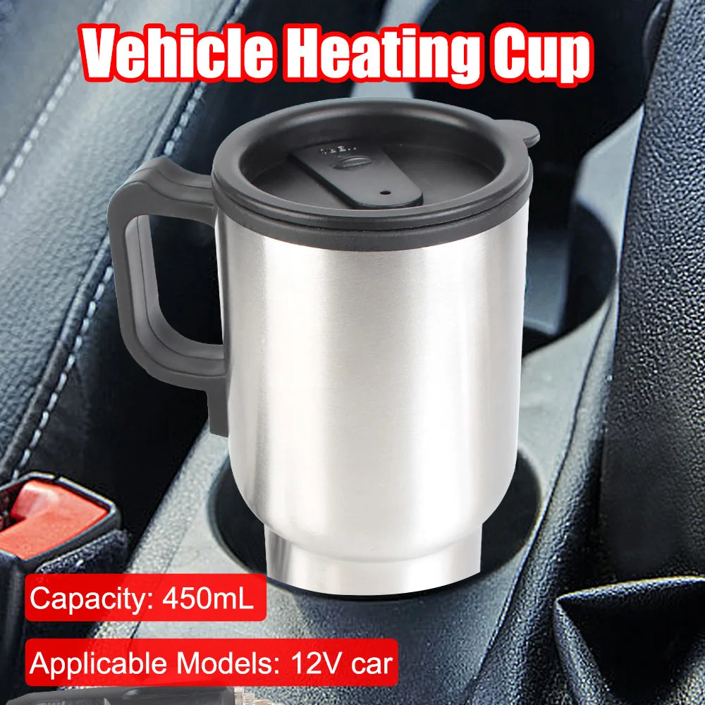 Electric Heating Car Kettle Vehicle Heating Cup 12V 450ml Stainless Steel Camping Travel Kettle Water Coffee Milk Thermal Mug