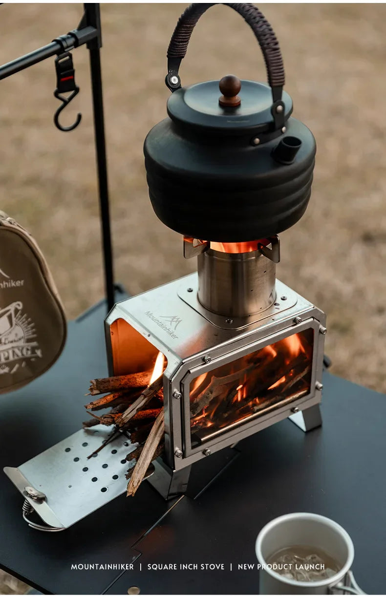 MOUNTAINHIKER Portable Firewood Square Stove Stainless Steel Outdoor Fire Heater Stove Picnic Hiking Camping Wood Burner Stove