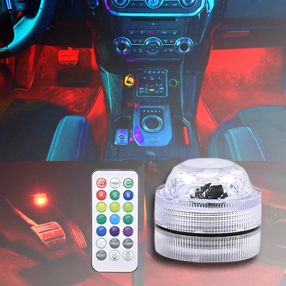 LED Car Interior Ambient Light Remote Control Decoration Auto Roof Foot Atmosphere Lamp Bicycle Tail Light Wireless Adhesive