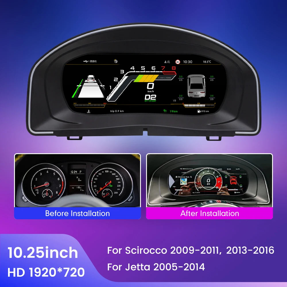 10.25" Car LCD Digital Dashboard Cluster For VW Variant Caddy Touran T6 EOS Sharan Golf 5 Virtual Instrument Paneel Cockpit