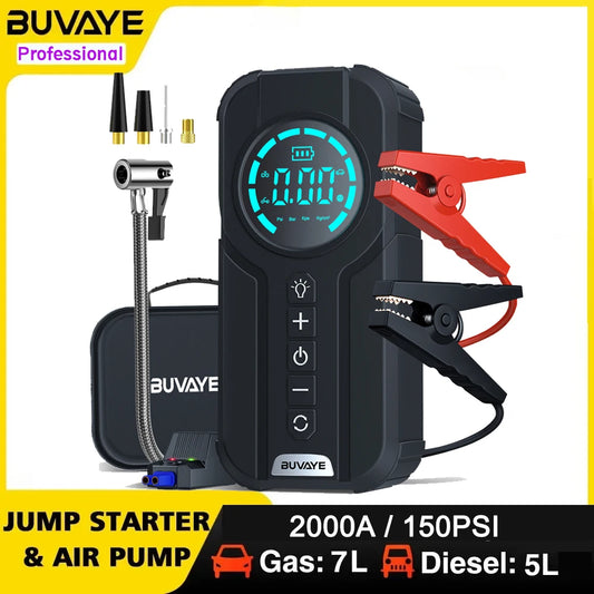 BUVAYE Car Multi-function Air Compressor Jump Starter Air Pump Convenient Tire Inflator Portable Battery Starter With EVA Bag