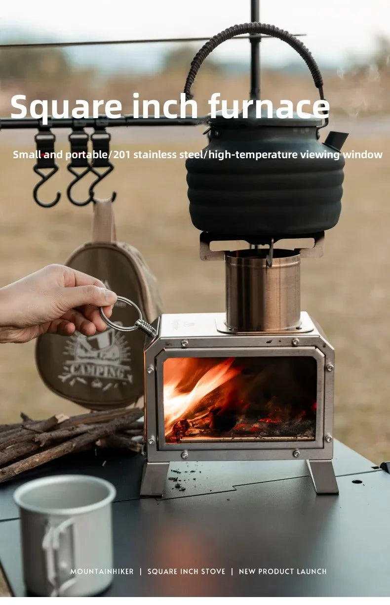 MOUNTAINHIKER Portable Firewood Square Stove Stainless Steel Outdoor Fire Heater Stove Picnic Hiking Camping Wood Burner Stove