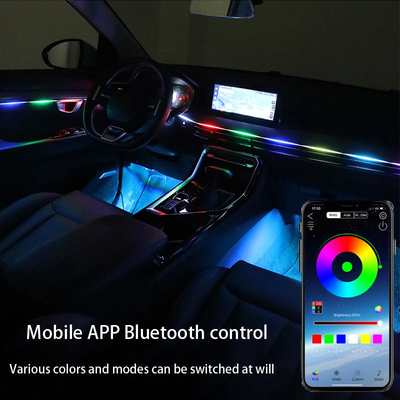 Car Ambient Light Accessories Acrylic Strips 110cm 90cm 75cm 35cm 20cm Full Colors RGB Car Interior Bluetooth App Control