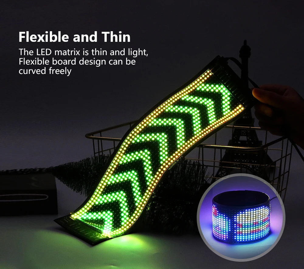 LED Matrix Pixel Panel ,USB 5V Flexible Addressable RGB Pattern Graffiti Scrolling Text Animation Display Car Shop,Bluetooth APP