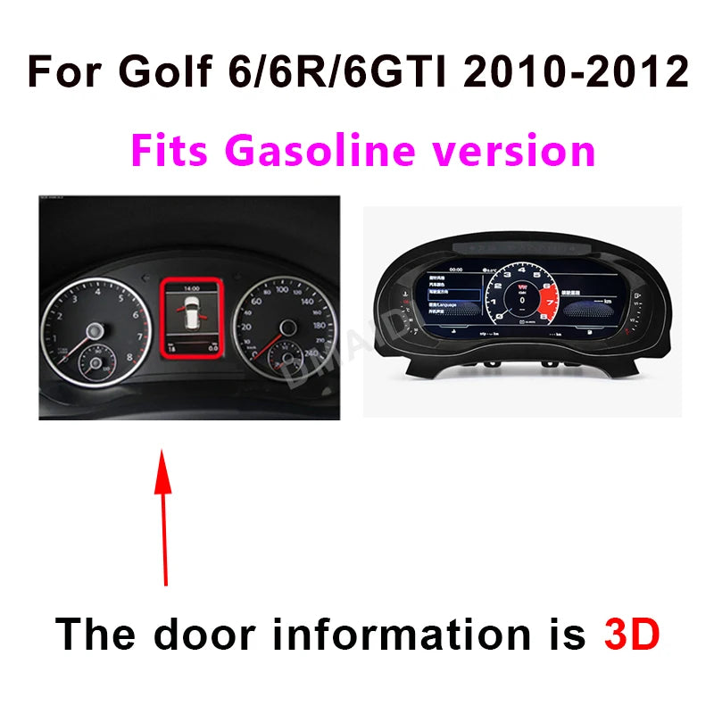 Digital Dashboard For VW Golf 6 6R 6GTI Virtual Instrument Panel Cluster CockPit Gauge LCD Speedometer