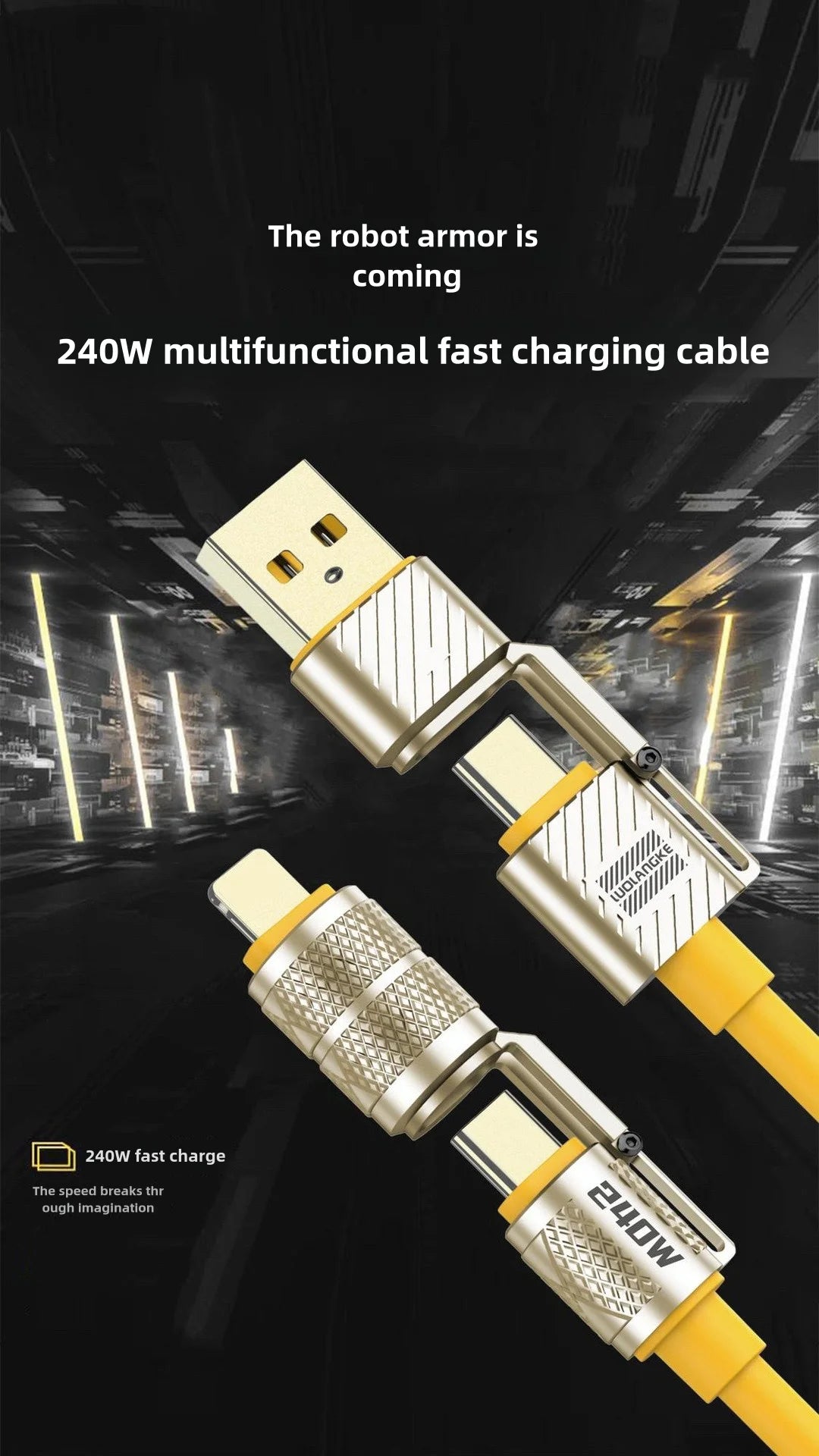 240W 4-in-1 Super Fast Charging Data Cable Type-C To Type-C Zinc Alloy Cable For iPhone15 Samsung Huawei Xiaomi