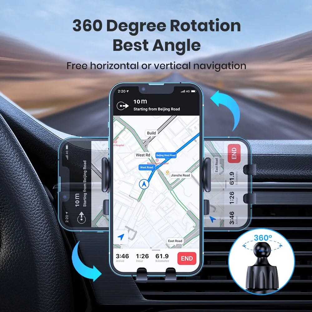 Gravity Car Phone Holder Air Vent Hook Phone Mount 360 Degree Rotation Smart Phone Holder for Car One-Hand Placement for iPhone