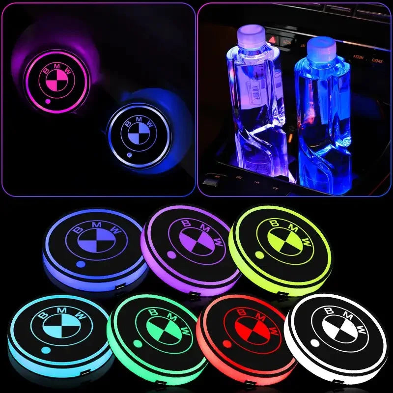 1/2pcs Car LED Luminous Water Cup Holder Coaster Light For BMW M M2 E30 E39 E46 E53 E60 G30 F10 F11 E53 E60 1 2 3 5 Series X1 X3