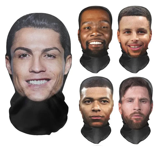 3D Funny Pattern Mesh Face Mask Head Cover Party Cosplay Props UV Protection Shield Ronaldo Pattern