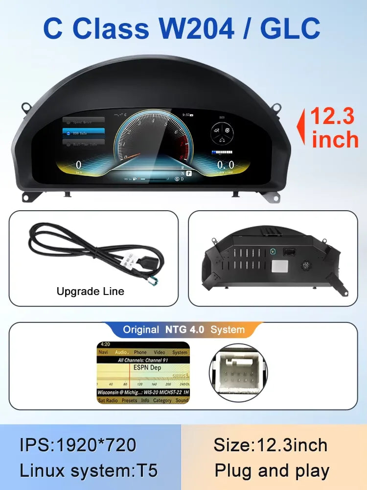 LCD For Mercedes Benz C-Class W204 NTG4.0 2008-2011 Tachometer Instrument Cluster Speedometer Dashboard Digital Virtual Cockpit