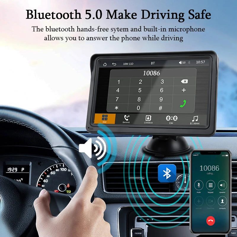 Hippcron 7inch Car Radio Multimedia Video Player Wireless Carplay And Wireless Android Auto Portable Universal Touch Screen