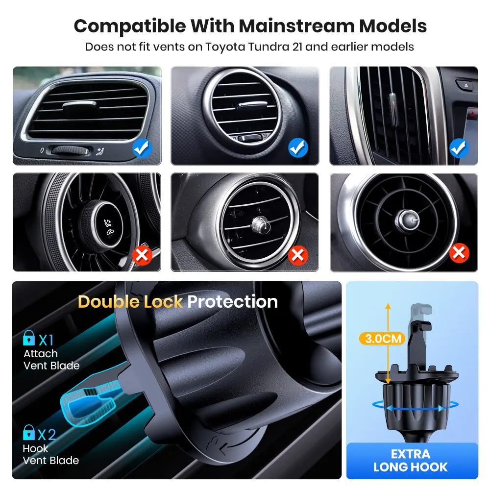 Gravity Car Phone Holder Air Vent Hook Phone Mount 360 Degree Rotation Smart Phone Holder for Car One-Hand Placement for iPhone