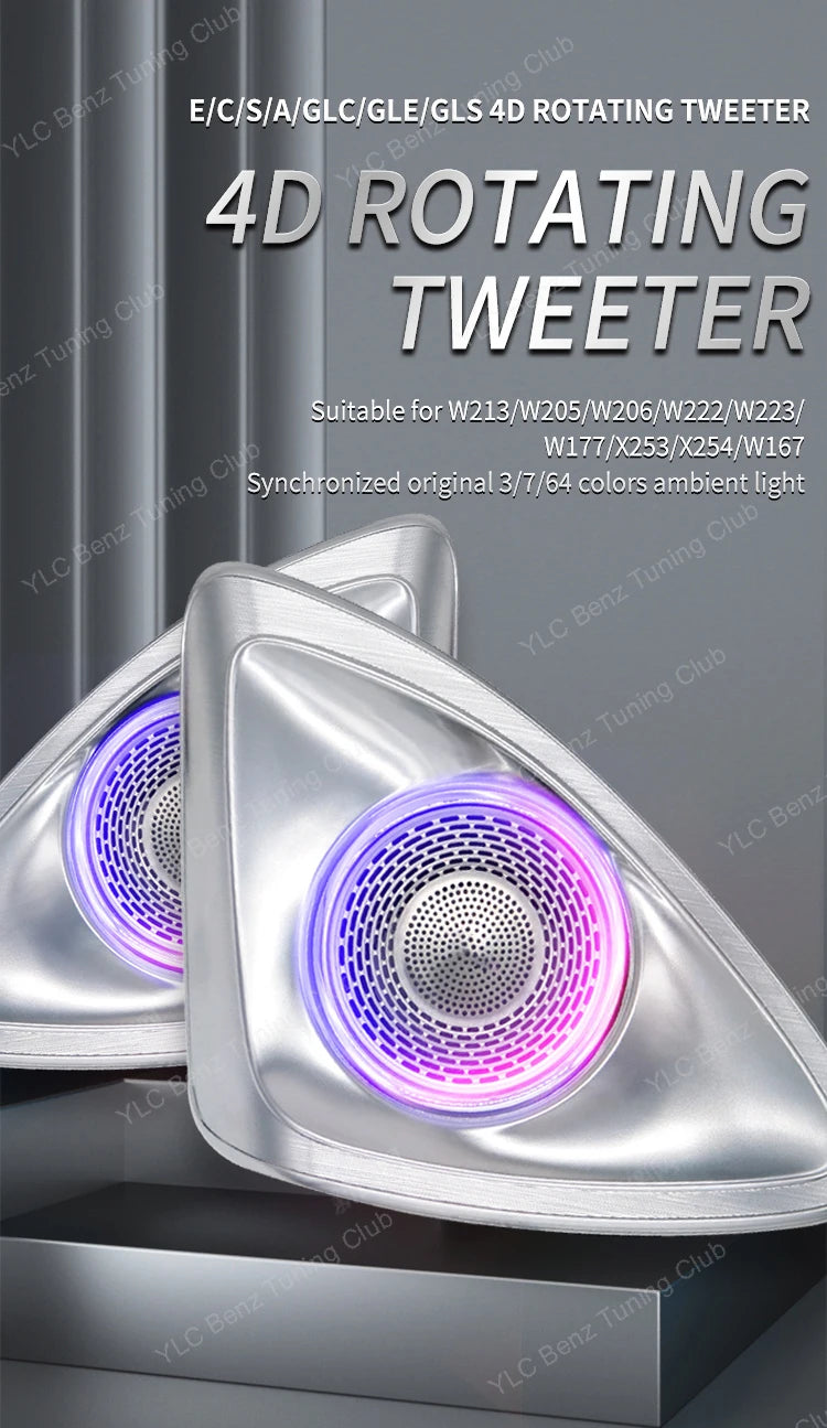 For Mercedes-Benz 4D Speaker E C S W213 W205 W222 W223 4D Rotating Tweeter Speaker Ambient Light