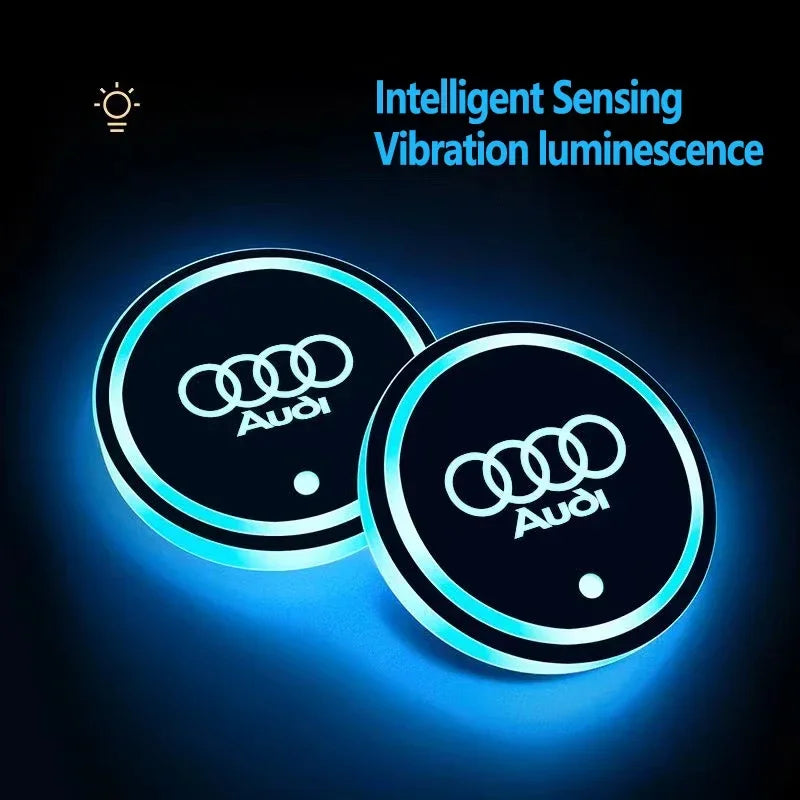 2Pcs Audi 7-Colorful USB Led Atmosphere Light Cup Luminous Coaster Holder For A1 A3 A4 A5 A7 Q2 Q3 Q5 Q7 Q8 Auto Accessories