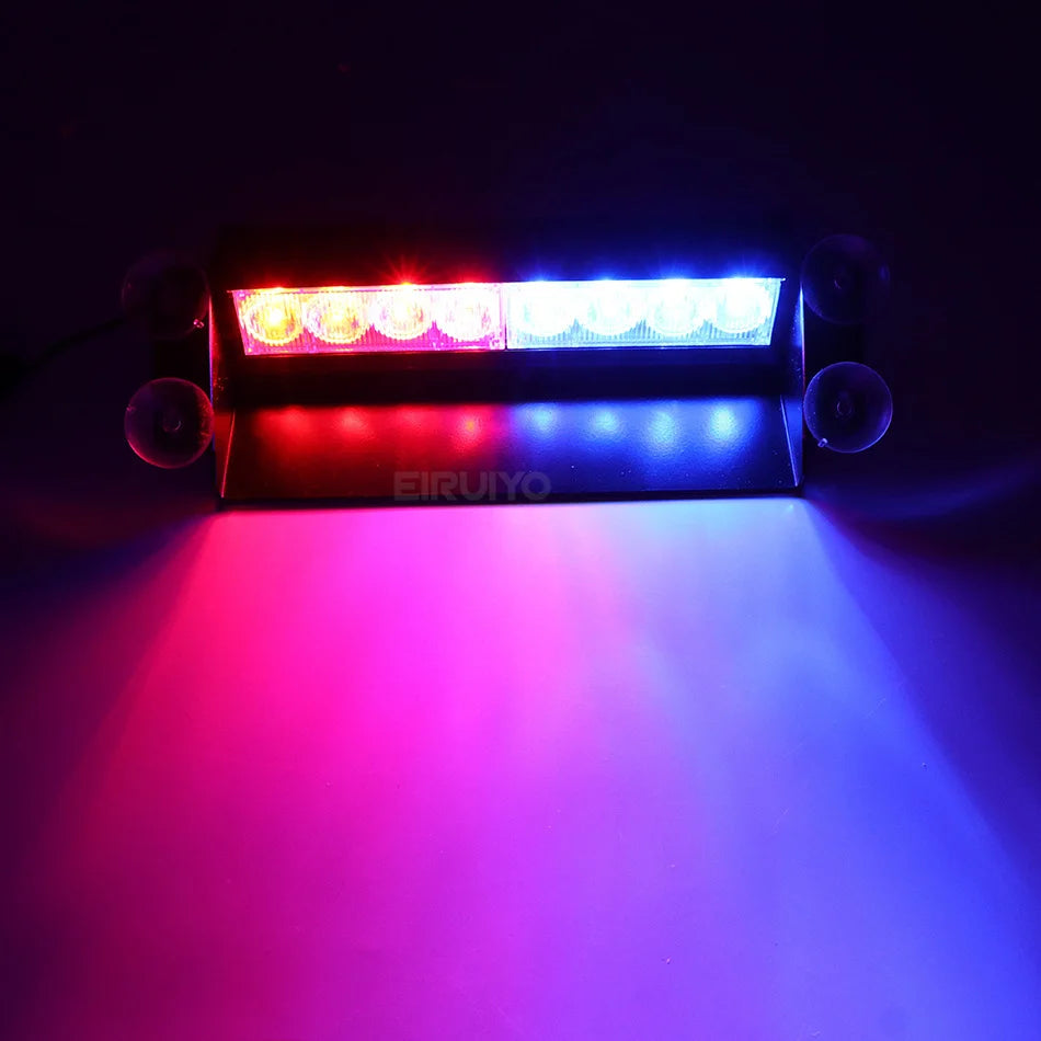 8 LED Strobe Warning Flashing EMS Police Car Light Emergency Signal Lamp Firemen Fog 8LED Windshield Lighting Yellow Red Blue