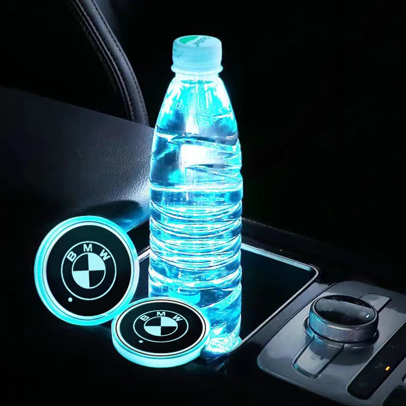 1/2pcs Car LED Luminous Water Cup Holder Coaster Light For BMW M M2 E30 E39 E46 E53 E60 G30 F10 F11 E53 E60 1 2 3 5 Series X1 X3