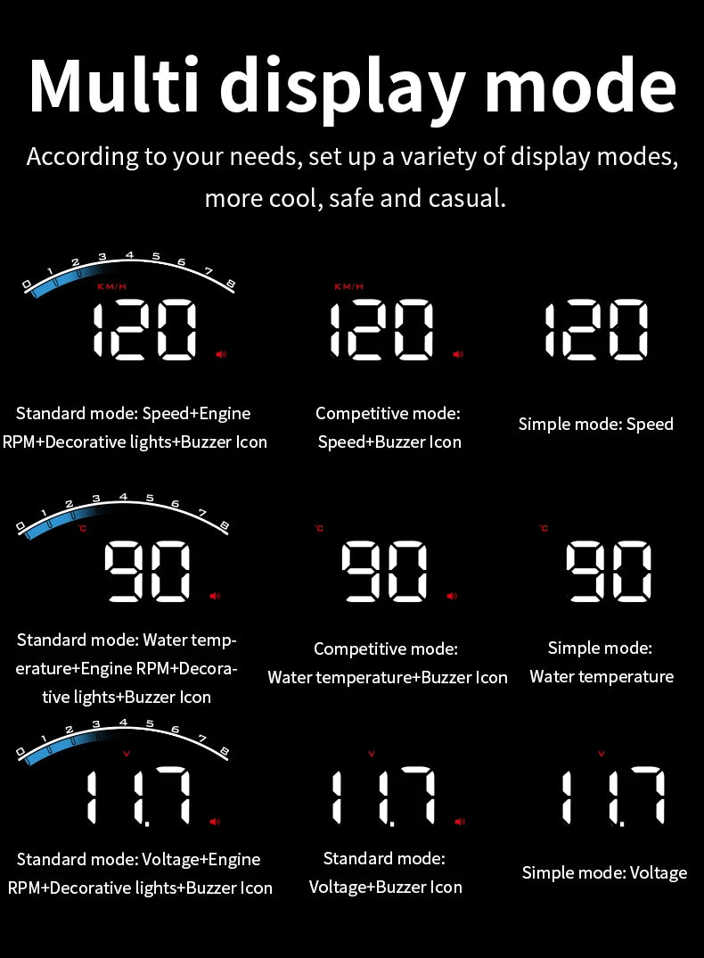 New M6S HUD Car Head Up Display OBD2 Speedometer Clock Water Temperature Volt KM/h MPH  Auto Electronics Windshield Projector