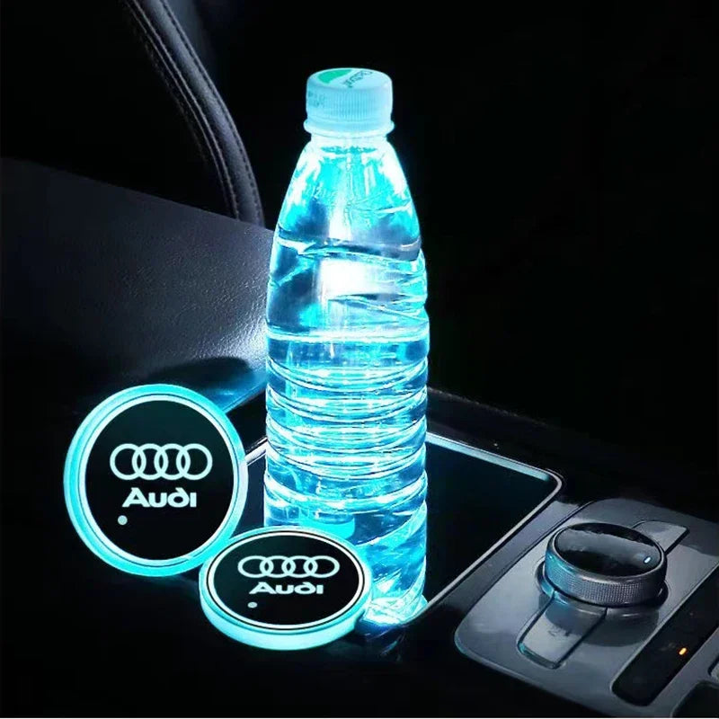 2Pcs Audi 7-Colorful USB Led Atmosphere Light Cup Luminous Coaster Holder For A1 A3 A4 A5 A7 Q2 Q3 Q5 Q7 Q8 Auto Accessories