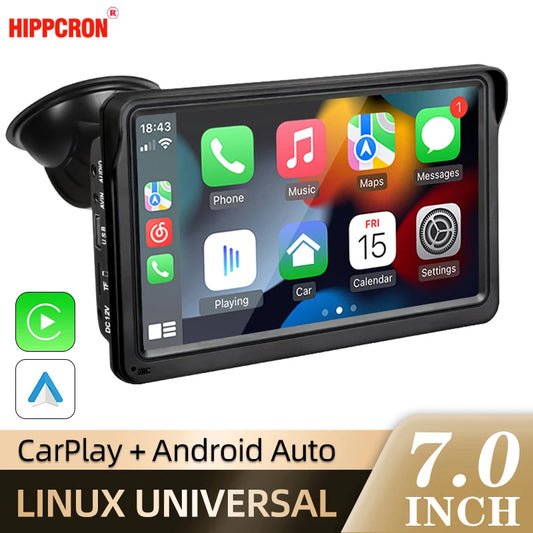 Hippcron 7inch Car Radio Multimedia Video Player Wireless Carplay And Wireless Android Auto Portable Universal Touch Screen