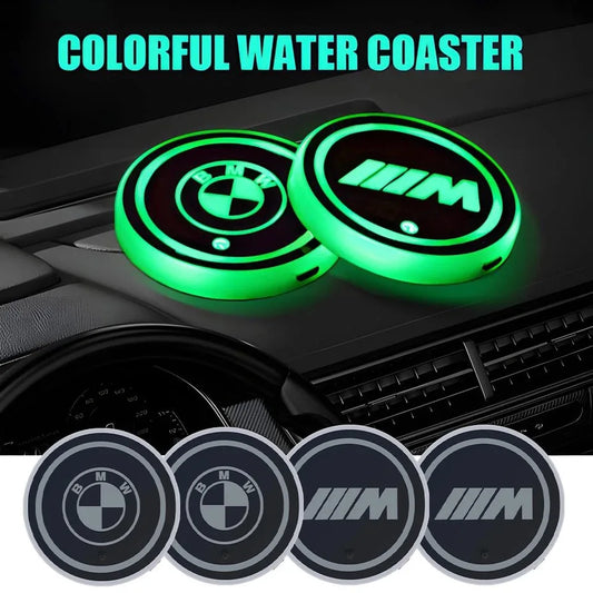 1/2pcs Car LED Luminous Water Cup Holder Coaster Light For BMW M M2 E30 E39 E46 E53 E60 G30 F10 F11 E53 E60 1 2 3 5 Series X1 X3