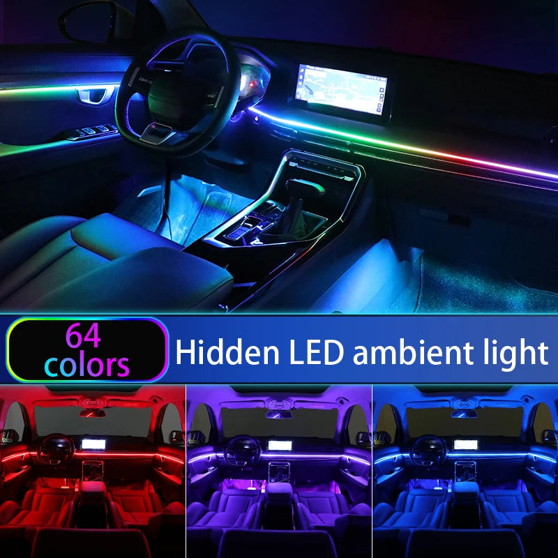 Car Ambient Light Accessories Acrylic Strips 110cm 90cm 75cm 35cm 20cm Full Colors RGB Car Interior Bluetooth App Control