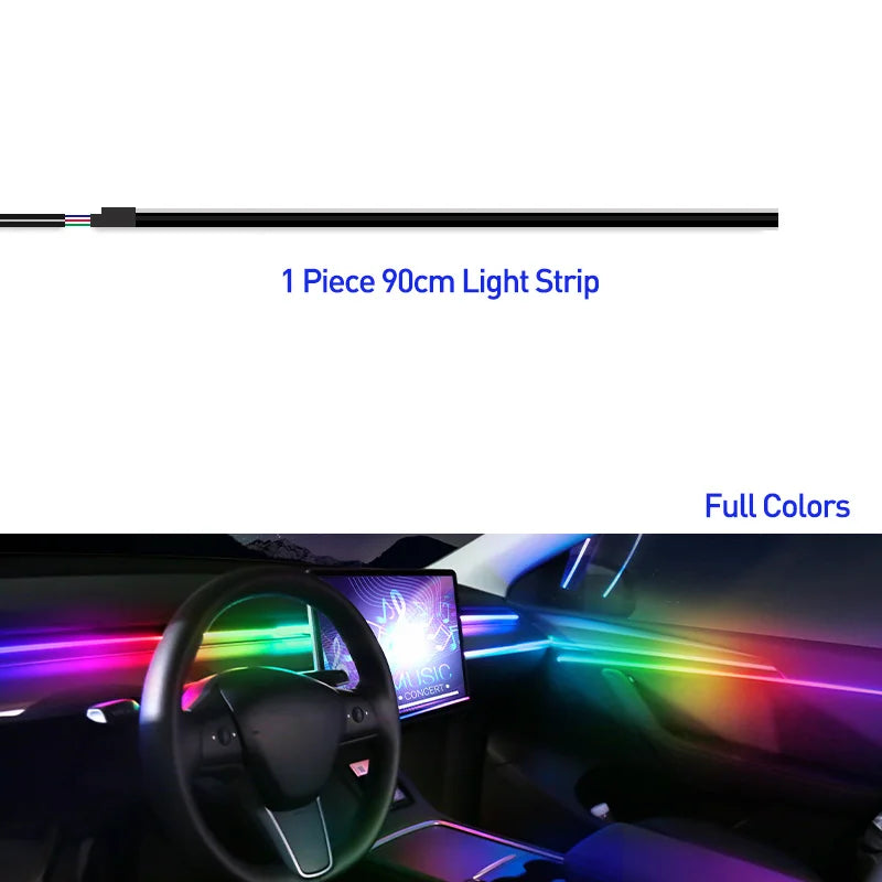 Car Ambient Light Accessories Acrylic Strips 110cm 90cm 75cm 35cm 20cm Full Colors RGB Car Interior Bluetooth App Control