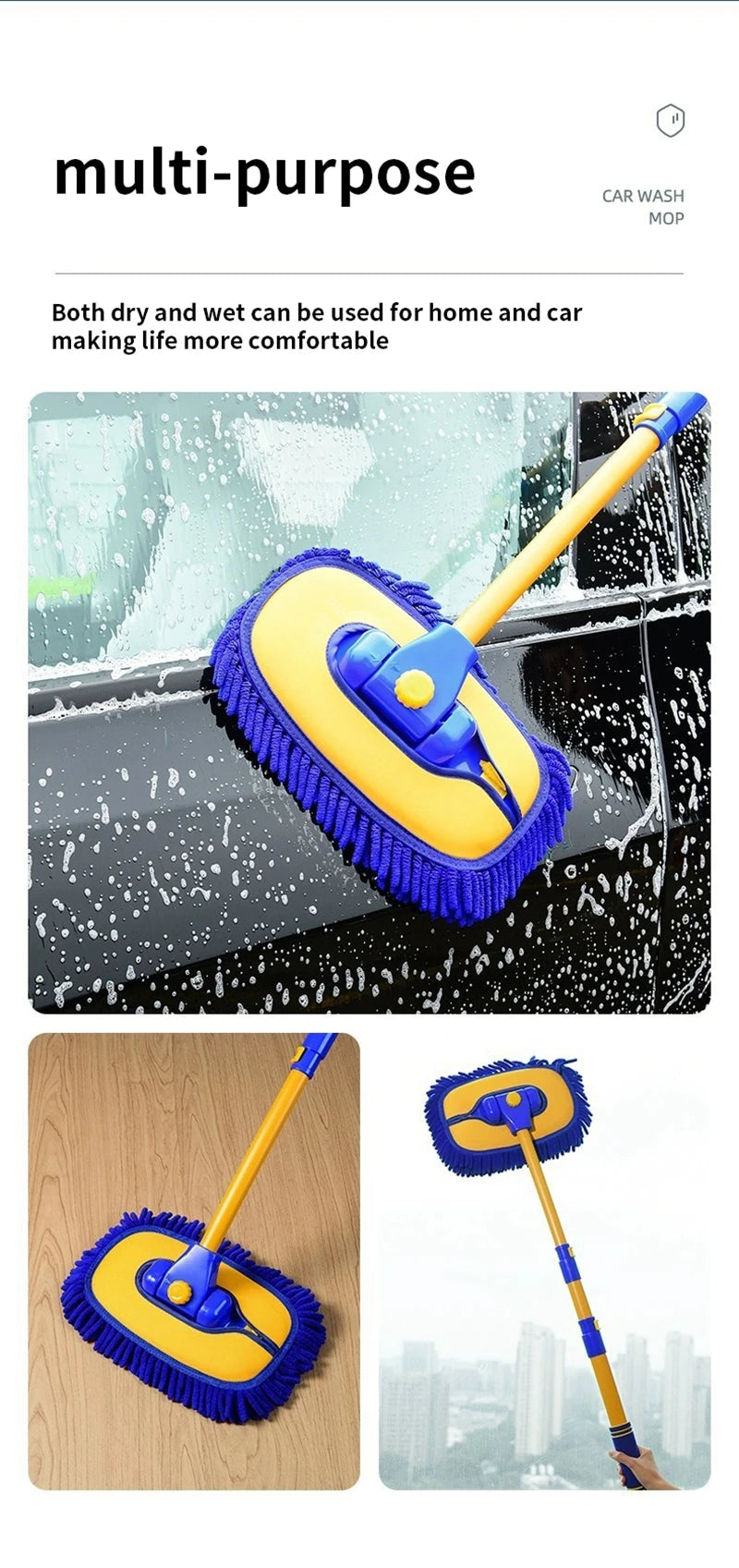 Car Wash Mop Cleaning Brush Telescoping Long Handle Cleaning Mop Retractable Bent Bar Car Wash Brush Car Cleaning Tools