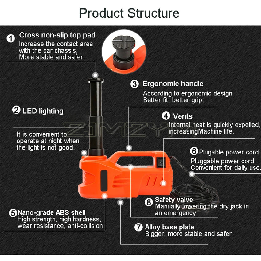 12V 3Ton 5Ton 150W Rated Power 13A Max.Current Car Electric Tire Lifting Car Jacks Hydraulic Air Infatable Car Floor Jack