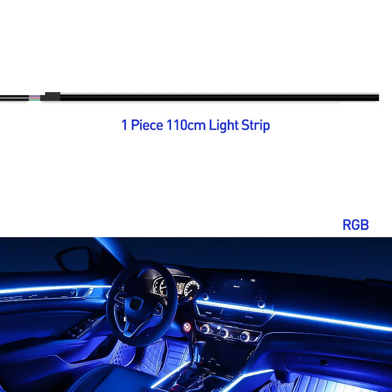 Car Ambient Light Accessories Acrylic Strips 110cm 90cm 75cm 35cm 20cm Full Colors RGB Car Interior Bluetooth App Control