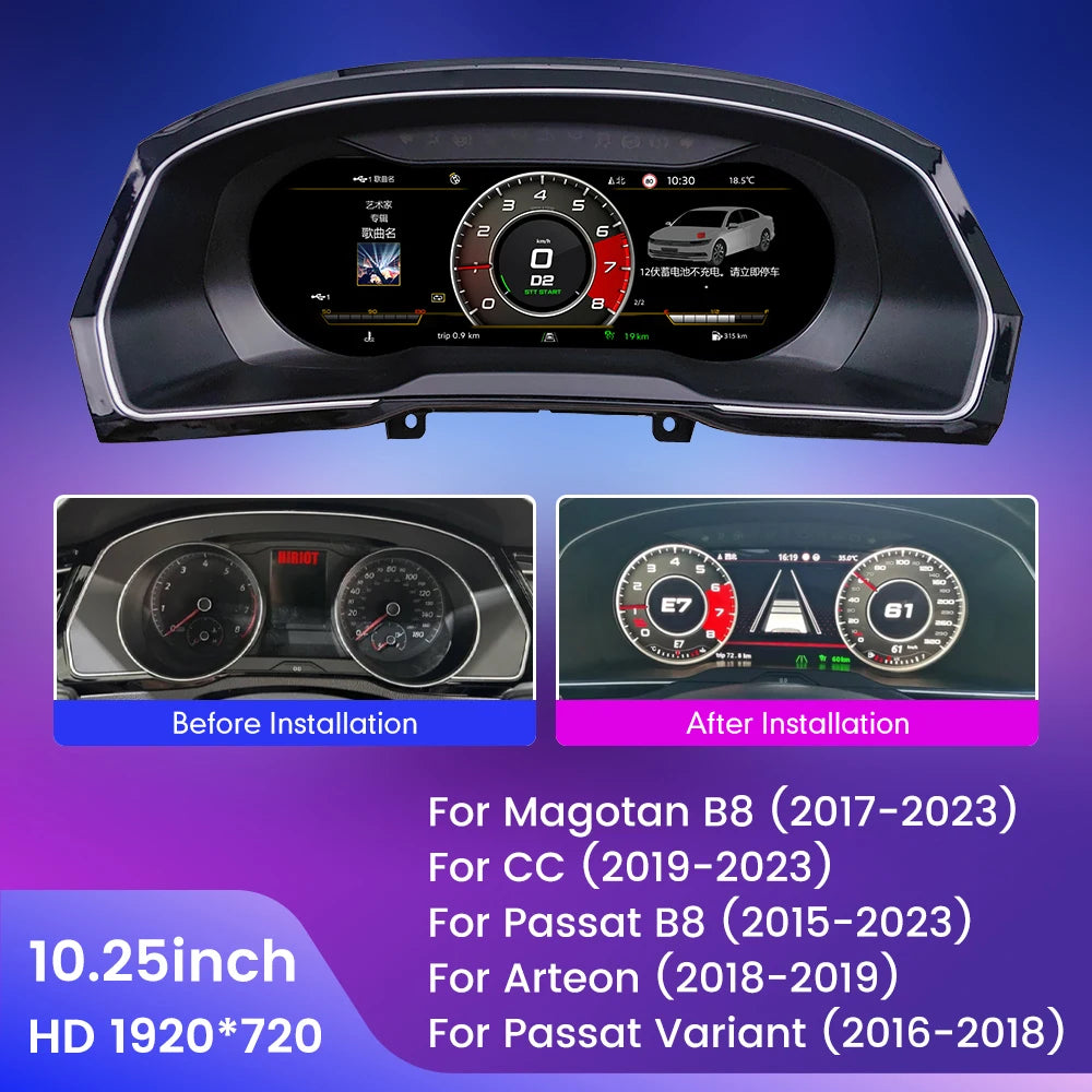 10.25" Car LCD Digital Dashboard Cluster For VW Variant Caddy Touran T6 EOS Sharan Golf 5 Virtual Instrument Paneel Cockpit