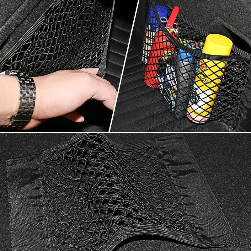 Car Back Rear Mesh Trunk Seat Elastic String Net Magic Sticker Universal Storage Bag Pocket Cage Auto Organizer Seat Back Bag